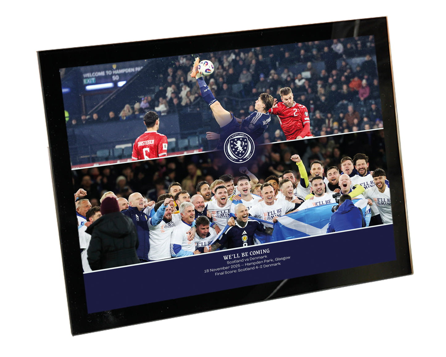 WE'LL BE COMING Scotland v Denmark WCQ 2025 Overhead Kick & Team Celebration Montage Framed Print 8x6