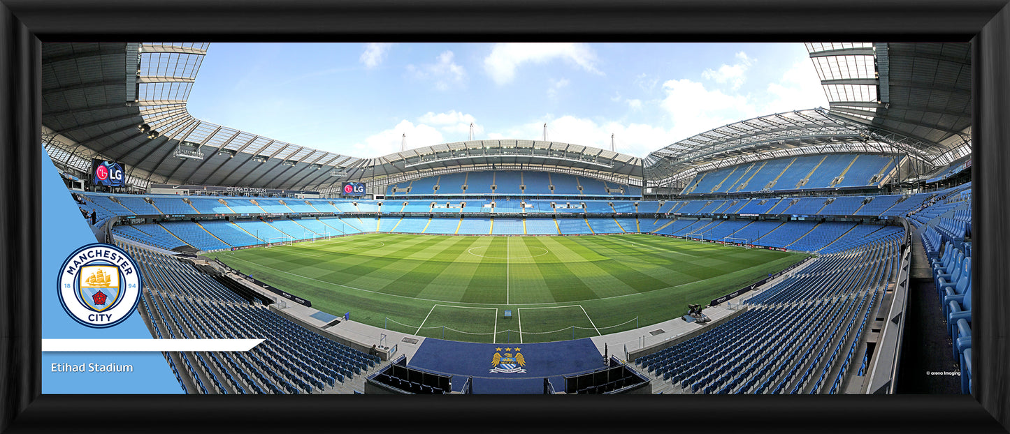 Manchester City Panoramic Stadium Framed Print - 30 Inch