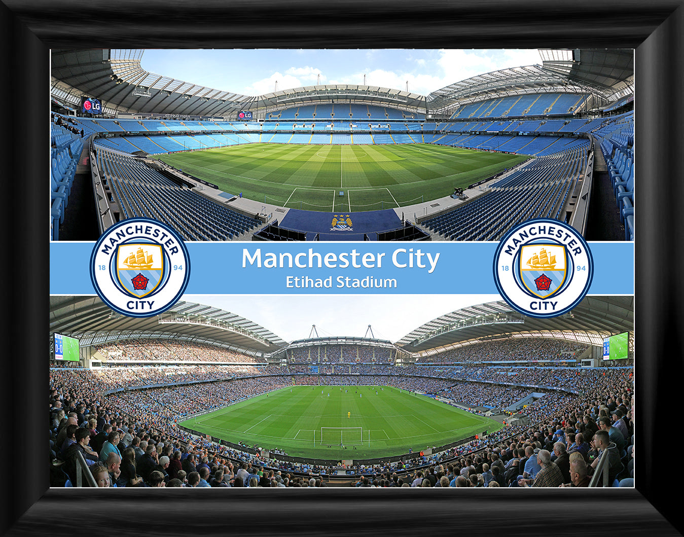 Manchester City Panoramic Stadium Montage Framed Print - 16 x 12 Inch