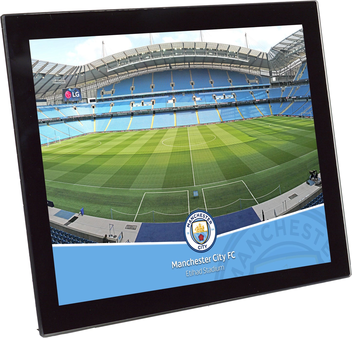 Manchester City Stadium Tempered Glass Framed Print - 8 x 6 Inch