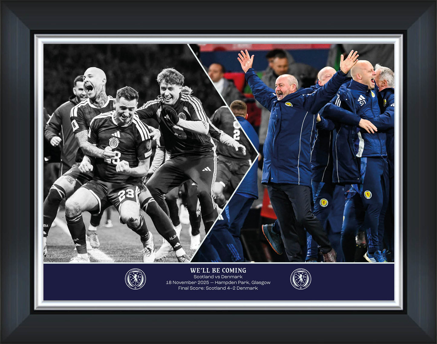 Scotland FA WE'LL BE COMING Scotland v Denmark WCQ 2025 Celebration Montage Framed Print - 16 x 12
