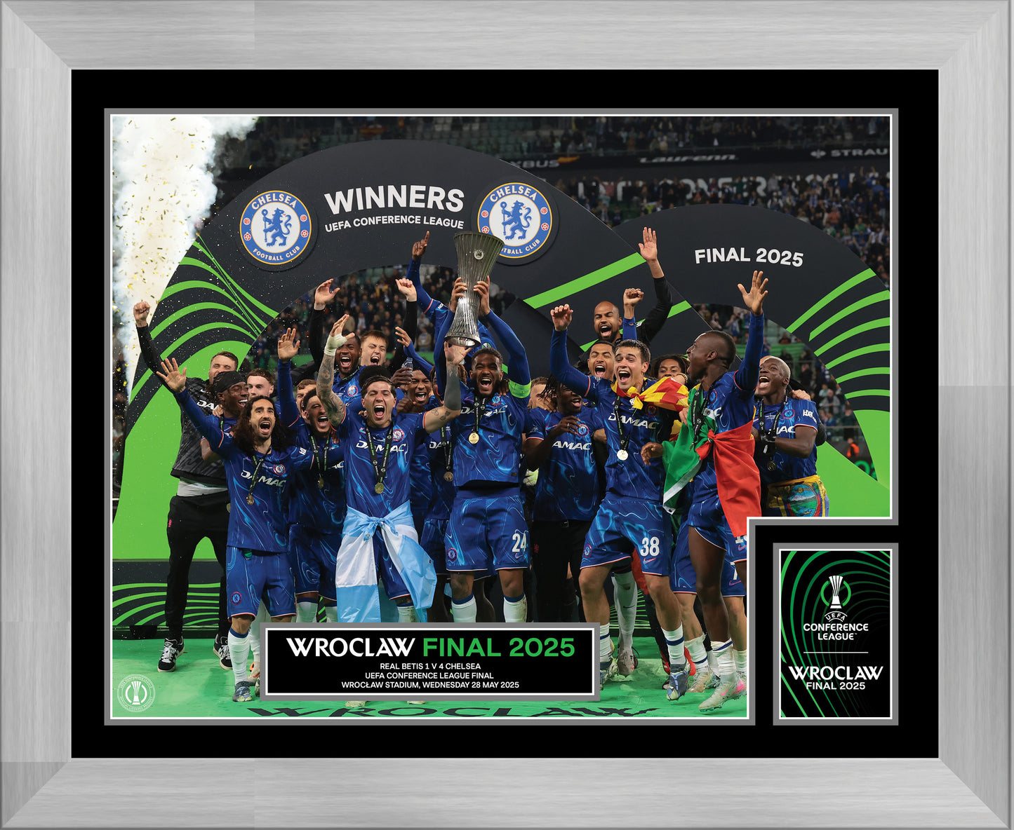 UEFA Europa Conference League 2025 Final Winners Cup Lift Framed Print - 20 x 16