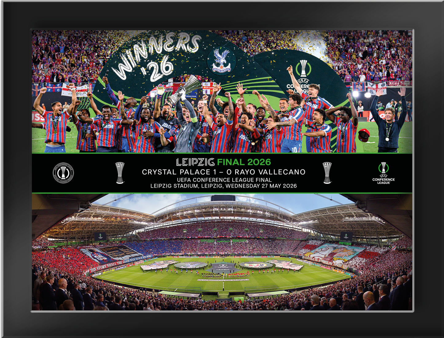 UEFA 2026 Conference League Final - Leipzig, Germany - 8x6 Tempered Glass Celebration Montage