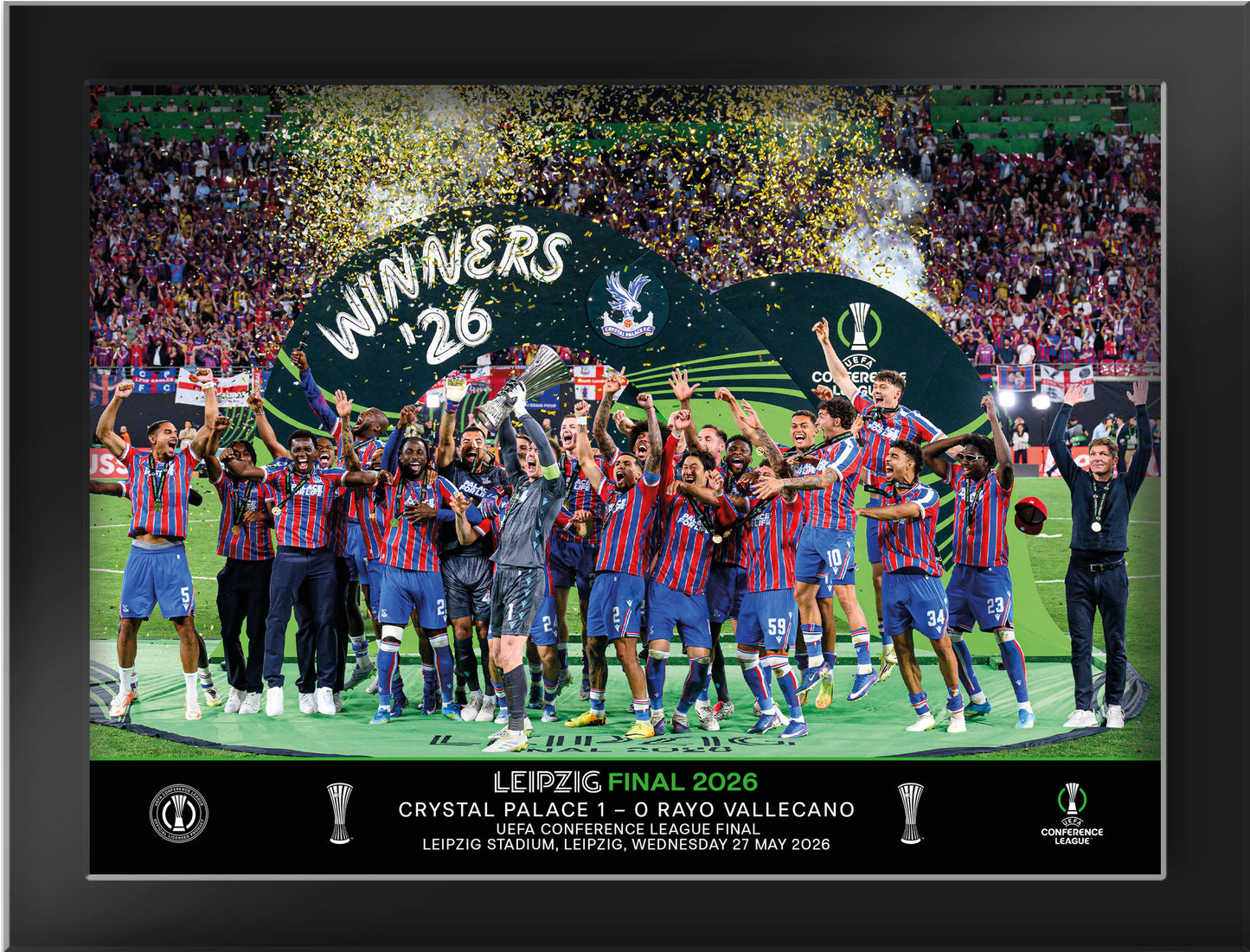 UEFA 2026 Conference League Final - Leipzig, Germany - 8x6 Winners Framed Cup Lift Tempered Glass
