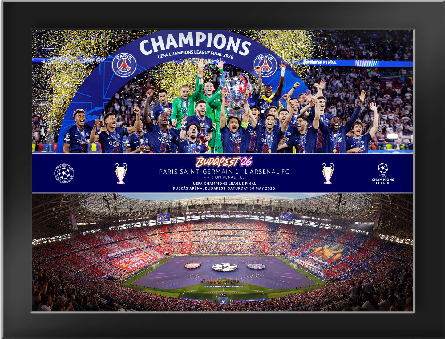 UEFA 2026 Champions League Final - Budapest, Hungary - 8x6 Tempered Glass Celebration Montage