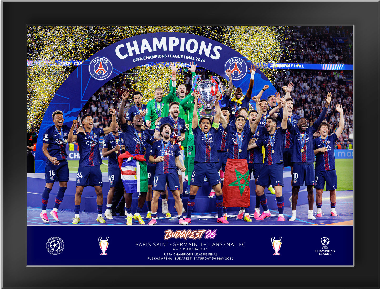 UEFA 2026 Champions League Final - Budapest, Hungary - 8x6 Winners Framed Cup Lift Tempered Glass