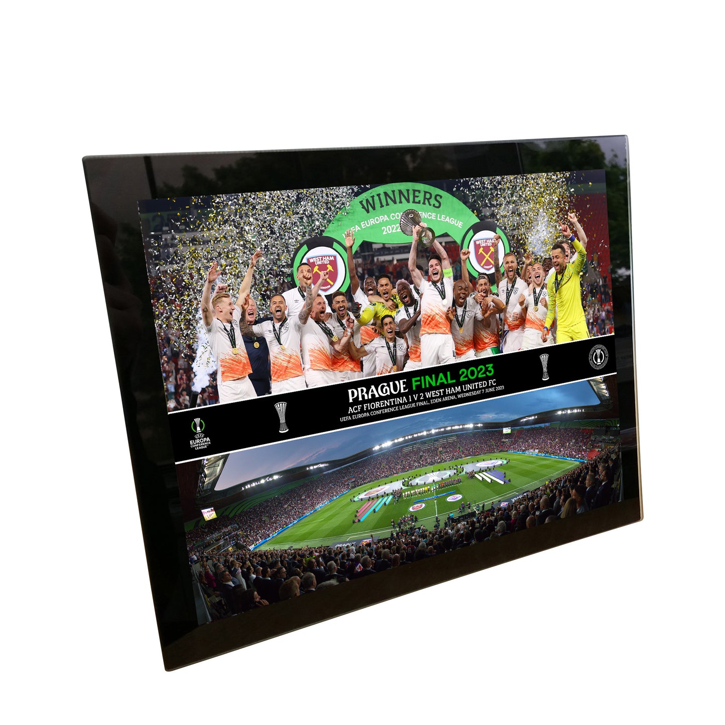UEFA Europa Conference League 2023 Final Winners Montage Print - Tempered Framed Glass - 8 x 6