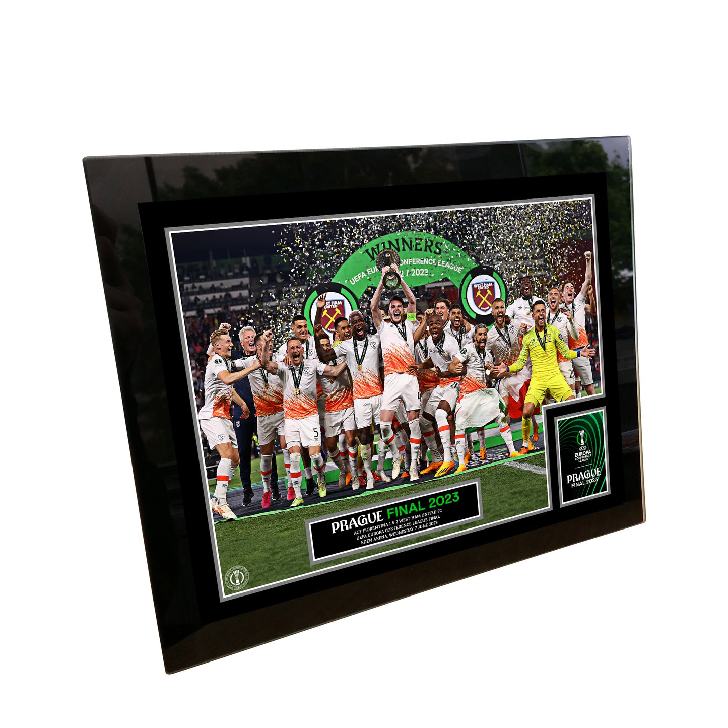 UEFA Europa Conference League 2023 Final Winners Cup Lift Print - Tempered Framed Glass