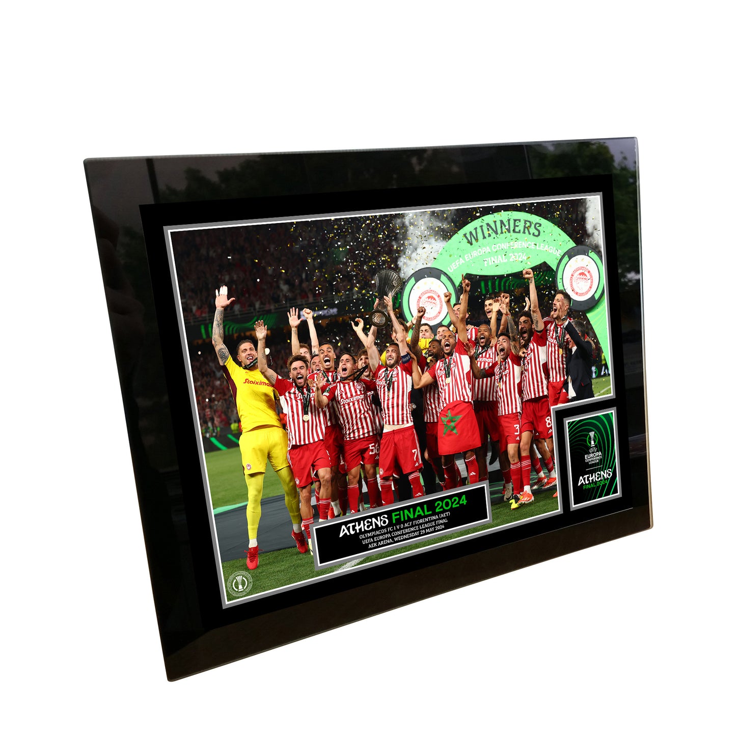 UEFA Europa Conference League 2024 Final Winners Cup Lift Print - Tempered Framed Glass