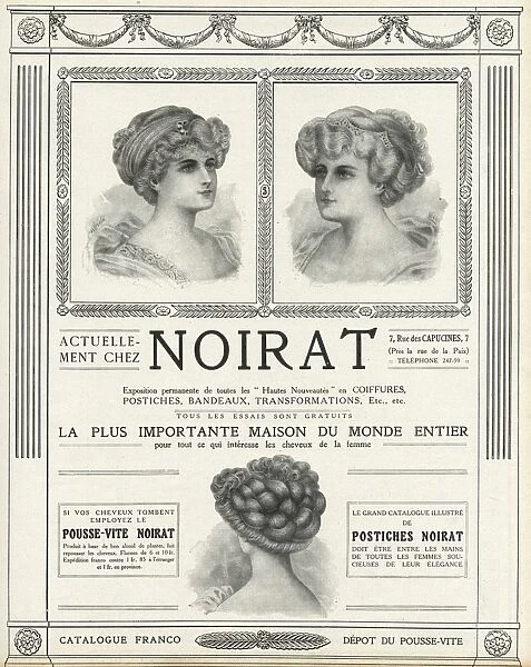 Advert for Noirat, hairstyles, hairpieces and headbands 1910