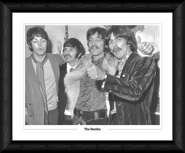 The Beatles Fab Four with Thumbs up Framed Black & White Print