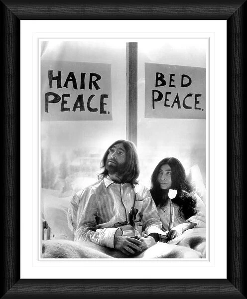 John Lennon & Yoko Ono in Bed Protest Framed Black & White Print