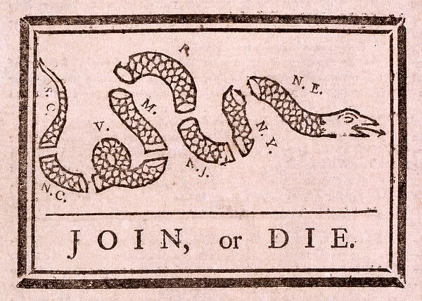 Join, or Die, pub. 1754 (woodcut)