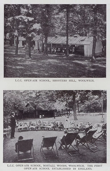 LCC Open-air School, Shooters Hill, Woolwich, LCC Open-air School, Bostall Woods, Woolwich, the First Open-air School Established in England (b  /  w photo)