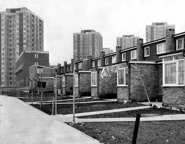 The high rise flats at Scotswood, tower over the houses in Essex Close in Newcastle 20