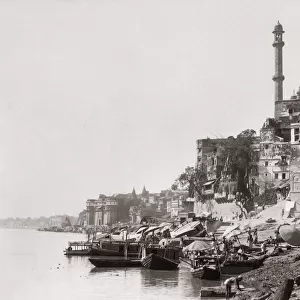 On the Ganges river, Benares (Varanasi), India. c1870 s