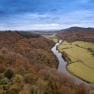 View of woodland, river and pastures, River Wye, Symonds Yat, Forest of Dean