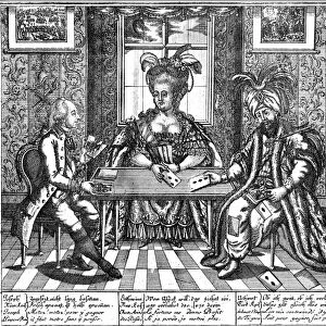 CARTOON: POLITICAL CARD GAME. Holy Roman Emperor Joseph I, Empress Catherine II of Russia