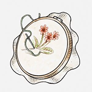 Illustration of needle and thread on embroidery hoop
