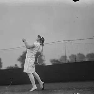 The Surbiton tennis tournament. Peggy Saunders in play. 20 May 1926