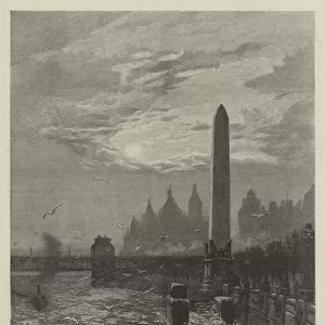The Frozen Thames, Seagulls circling round Cleopatras Needle (engraving)