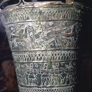 Bronze Situla with incised decoration showing warriors, Etruscan, Bologna, c6th century BC