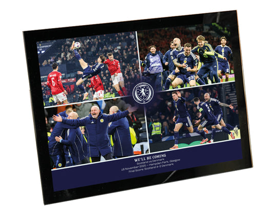 WE'LL BE COMING Scotland v Denmark WCQ 2025 Quad Montage Framed Print 8x6