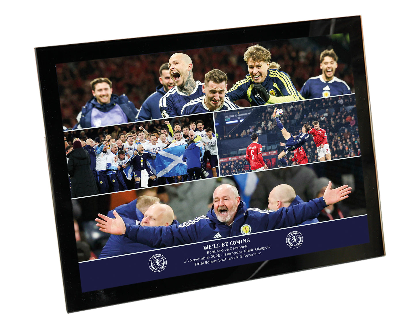 WE'LL BE COMING Scotland v Denmark WCQ 2025 Team & Manager Celebration Montage Framed Print 8x6