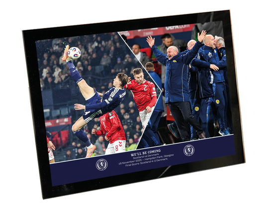 WE'LL BE COMING Scotland v Denmark WCQ 2025 Overhead Kick & Manager Celebration Montage Framed Print 8x6