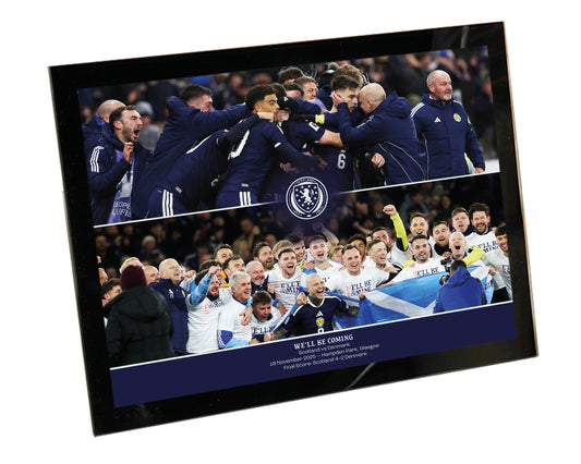 WE'LL BE COMING Scotland v Denmark WCQ 2025 Squad Celebration Montage Framed Print 8x6
