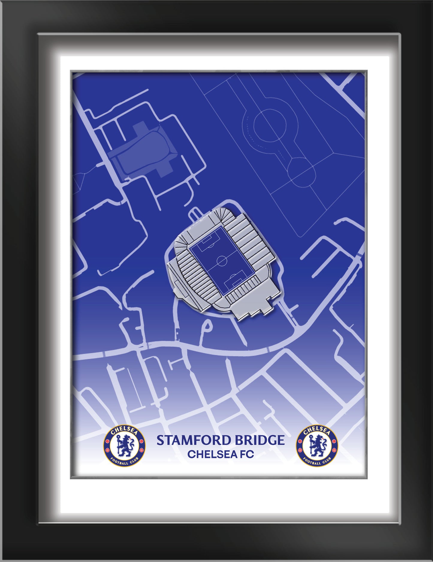 Chelsea Stadium Map Print - Tempered Glass Frame - 8 x 6