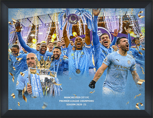 Manchester City Premier League Winners 2020/21 Framed Print - 16 x 12 Inch