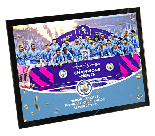 Manchester City Premier League Winners 2020/21 Tempered Glass Framed Print - 8 x 6 Inch