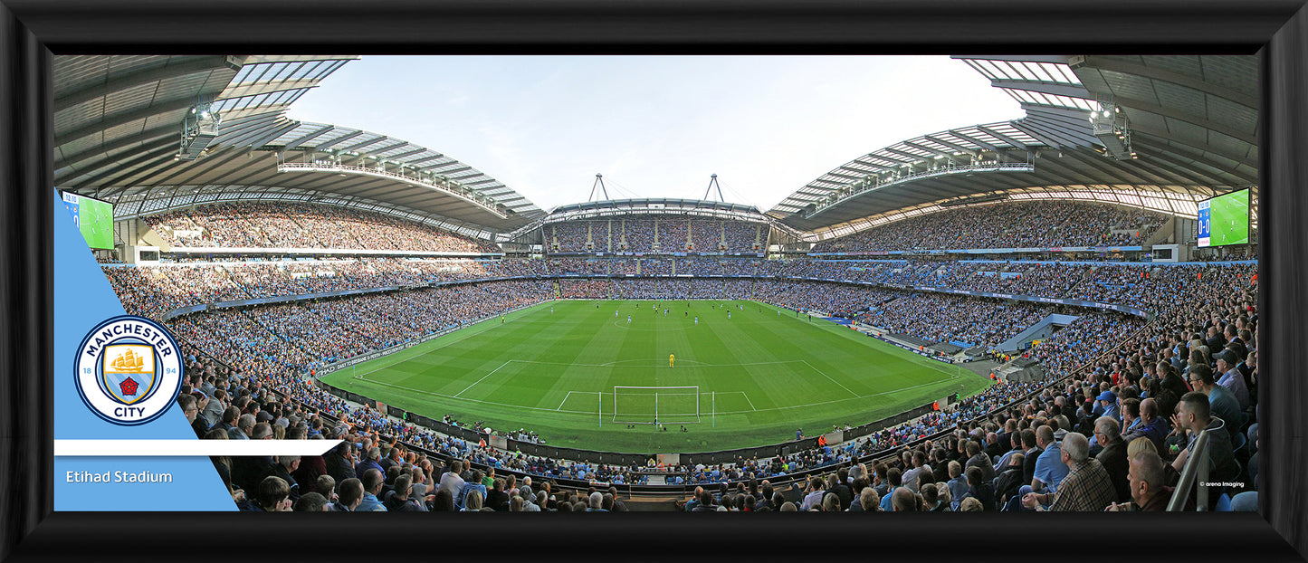 Manchester City Panoramic Stadium Match Framed Print - 30 Inch