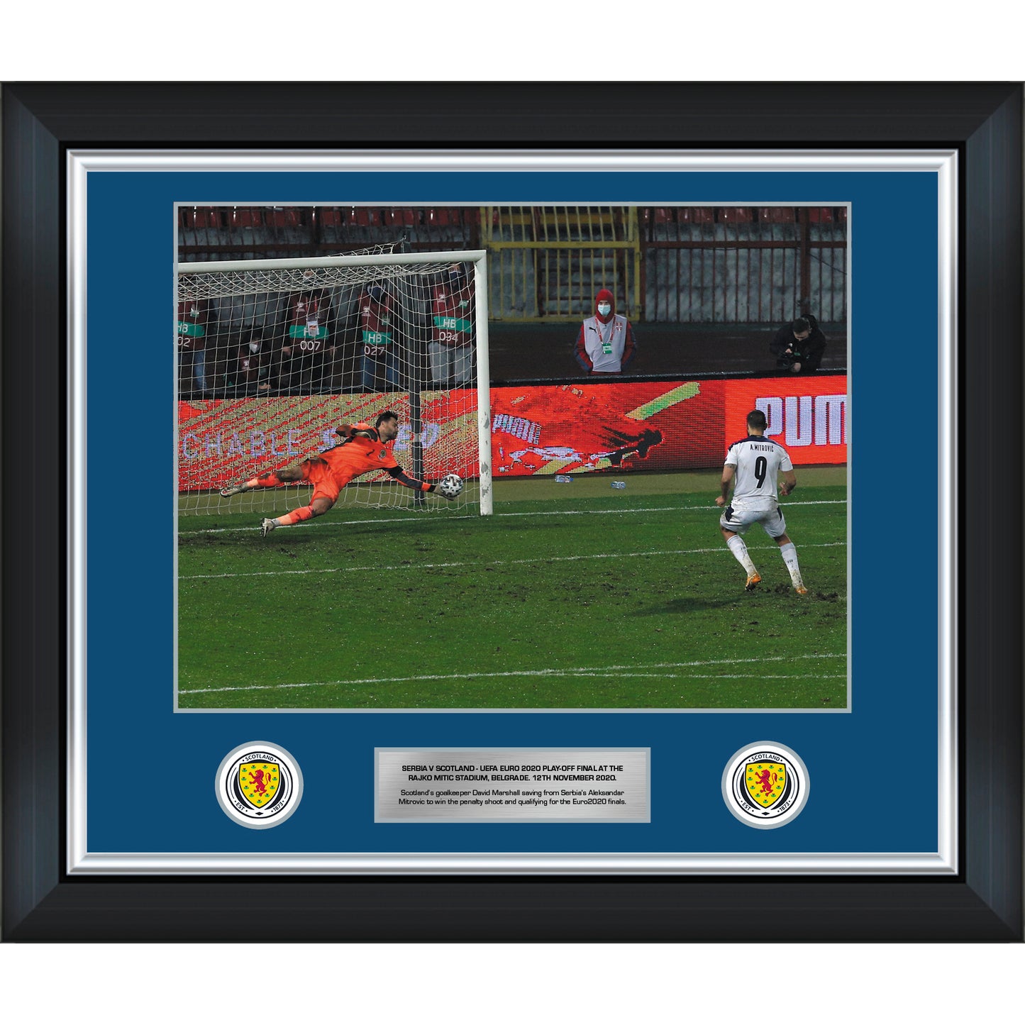David Marshall 2020 Penalty Save v Serbia 20x16 Framed Print