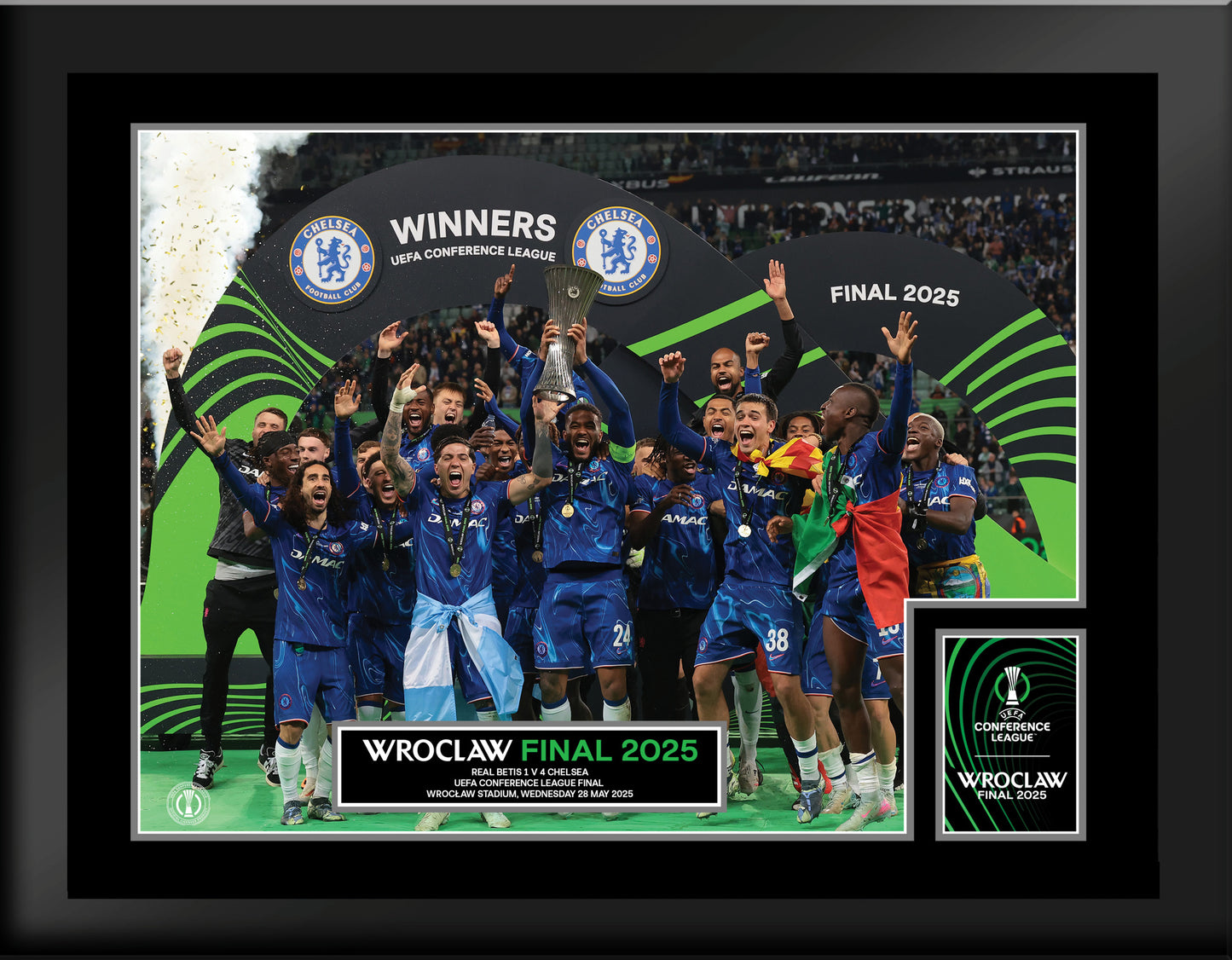 UEFA Europa Conference League 2025 Final Winners Cup Lift Print - Tempered Framed Glass - 8 x 6