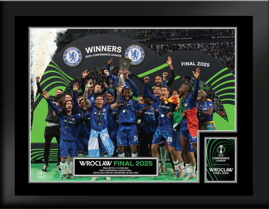 UEFA Europa Conference League 2025 Final Winners Cup Lift Print - Tempered Framed Glass - 8 x 6