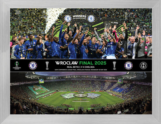 Chelsea UEFA Conference Winners - Trophy Lift & Line Up Framed Print - 16 x 12