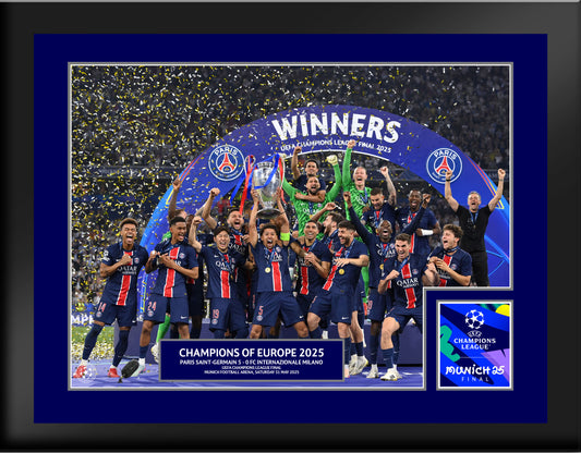 UEFA Champions League 2025 Final Winners Cup Lift Print - Tempered Framed Glass - 8 x 6