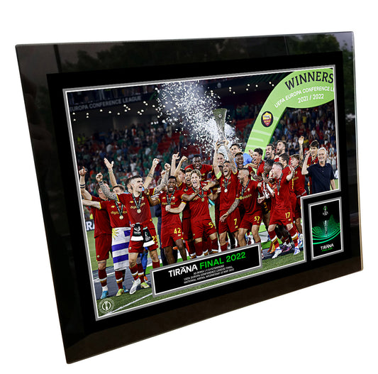 UEFA Europa Conference League 2022 Final Winners Cup Lift Print - Tempered Framed Glass - 8 x 6