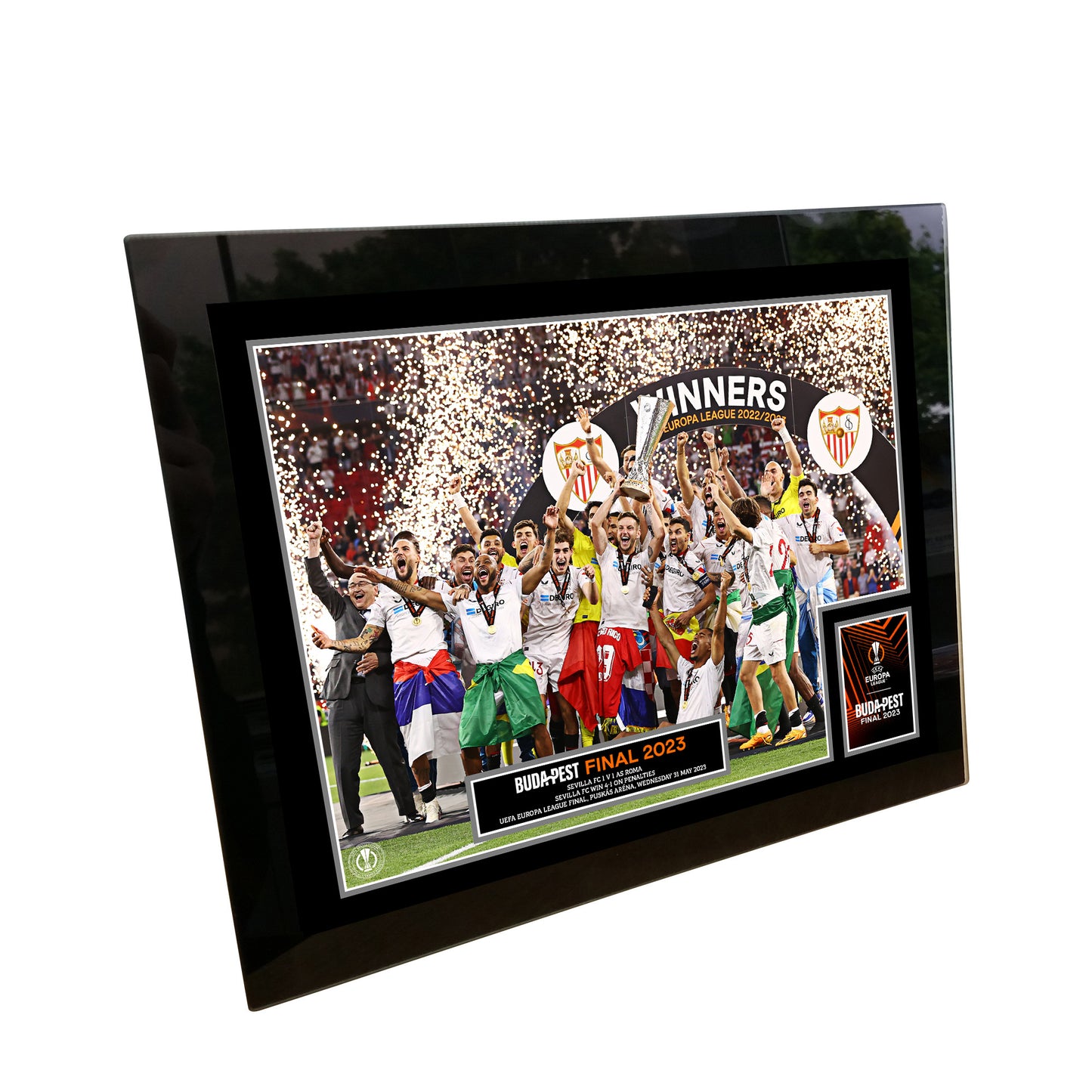 UEFA Europa League 2023 Final Winners Cup Lift Print - Tempered Framed Glass - 8 x 6