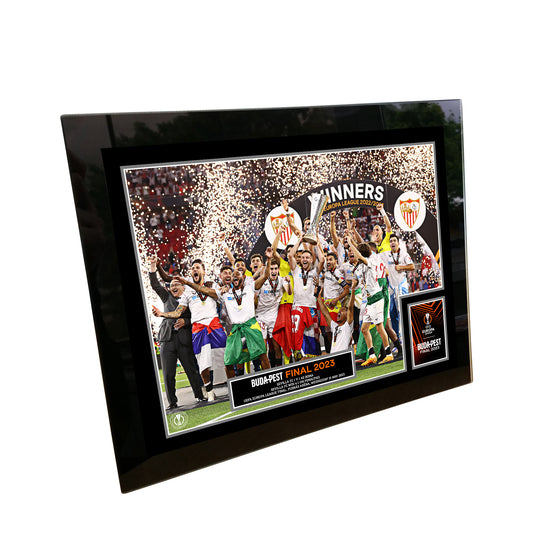 UEFA Europa League 2023 Final Winners Cup Lift Print - Tempered Framed Glass - 8 x 6