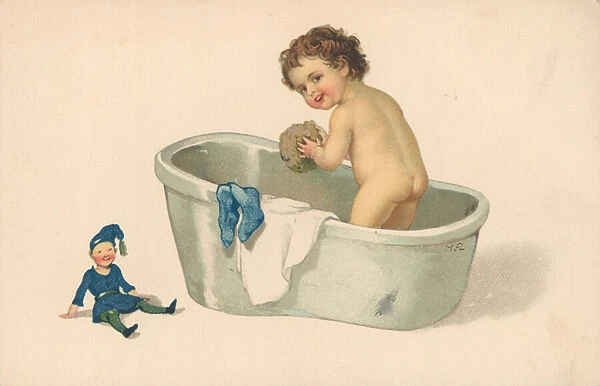 Child in bath (chromolitho)