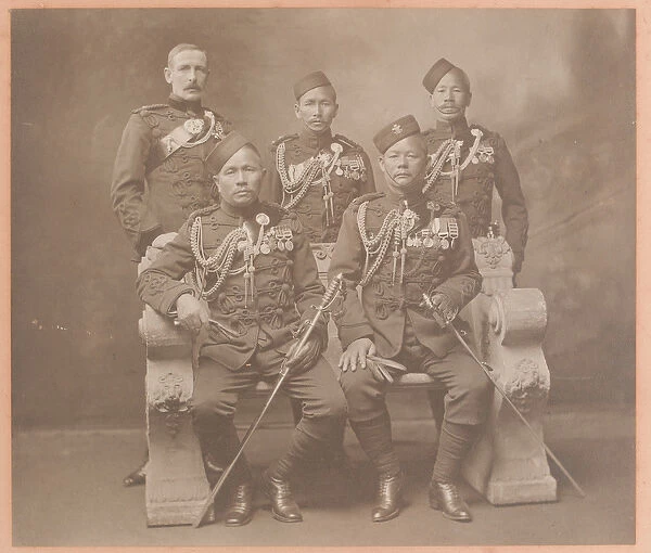 Kings Indian Orderly Officers from the Gurkha regiments, 1905 (b  /  w photo)