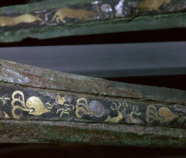 Detail of Mycenaean bronze dagger found in a tholos tomb, 16th century