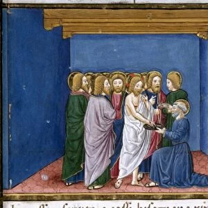 Jesus appears to the disciples. Codex of Predis (1476). Royal Library. Turin. Italy