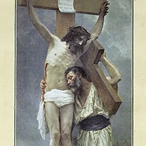 Compassion, man helping Christ on the Cross, after William-Adolphe Bouguereau