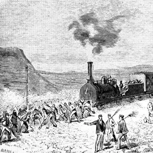Railway line from Ciudad Real to Badajoz inaugurated in 1852, train stopped by a